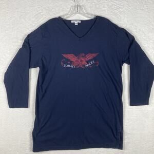 VTG Tommy Hilfiger Womens XL Tommy Rocks Navy Blue Y2K Boyfriend Shirt Tunic